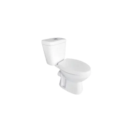 WC blanc avec réservoir, système PTRAP 100 mm et abattant mécanique double poussée modèle Ibiza HE8807P – sanitaire complet – Soavy Madagascar